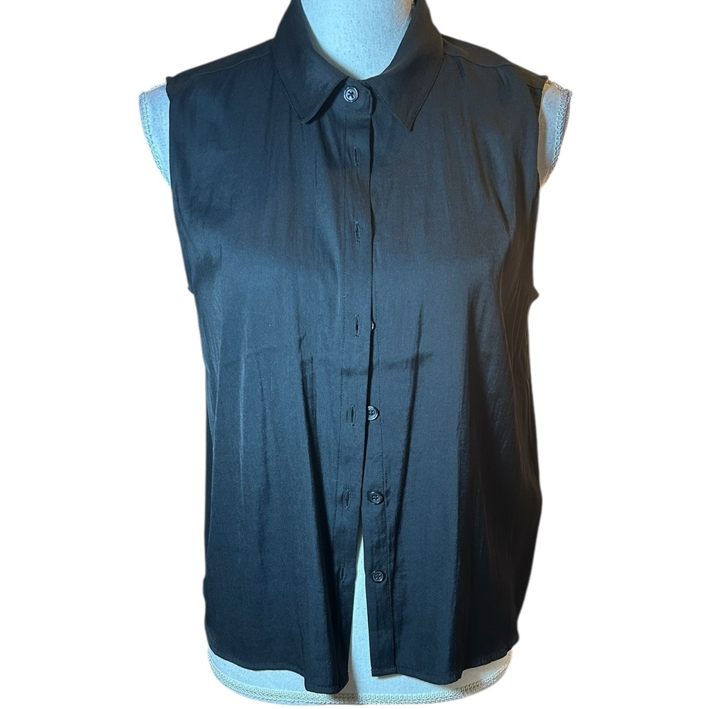 Philosophy Black Button Down Sleeveless Shirt - Picture 2 of 8